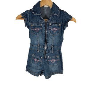 👣 5/$25 - Medium Wash Jean Romper w/ Heart Embroidered Pockets